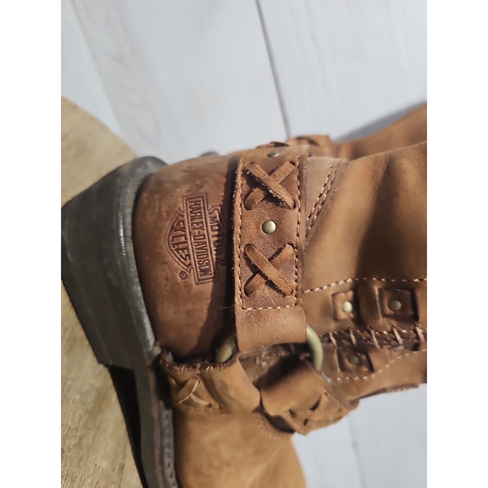 Harley-Davidson Auburn Harness Boots Womens 8M Brown Leather Studded Moto D85432 - Picture 3 of 10